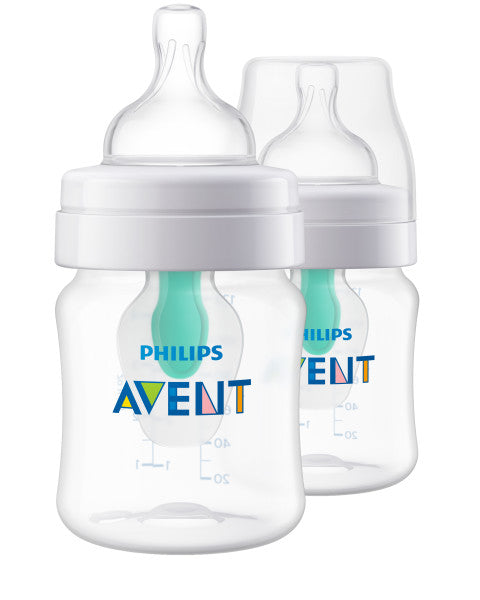Philips Avent anti-colic baby bottles with AirFree vent system, BPA-free feeding bottles designed to reduce gas, reflux, and colic for newborns and infants.