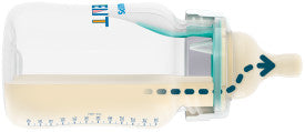 Philips Avent anti-colic baby bottle diagram showing AirFree vent system that keeps nipple full of milk to reduce air ingestion, gas, and colic.