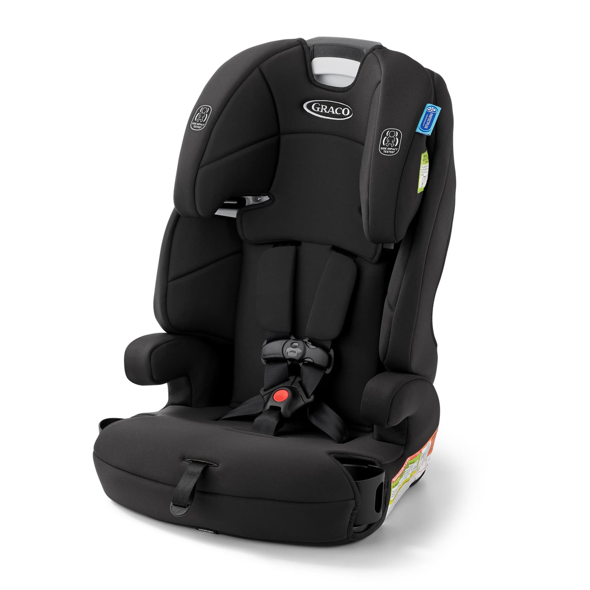 Black Graco car seat on a white background
