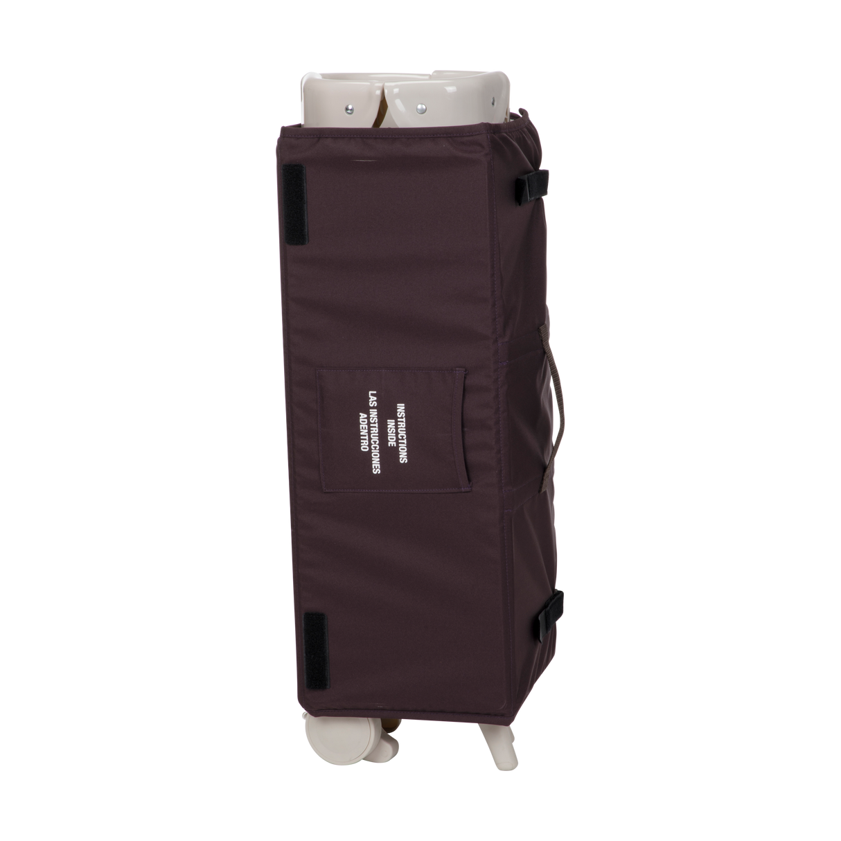 Brown rolling bag with wheels on a white background