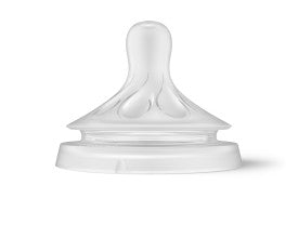 Silicone baby bottle nipple on a white background