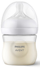 Philips Avent baby bottle with white cap on a white background