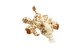 Plush giraffe toy on a white background