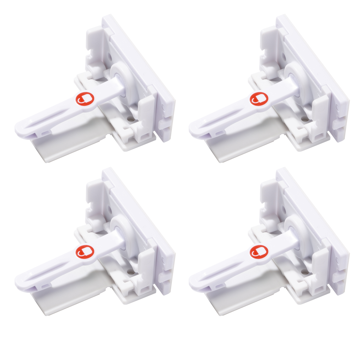 Four white locks with red accents on a white background