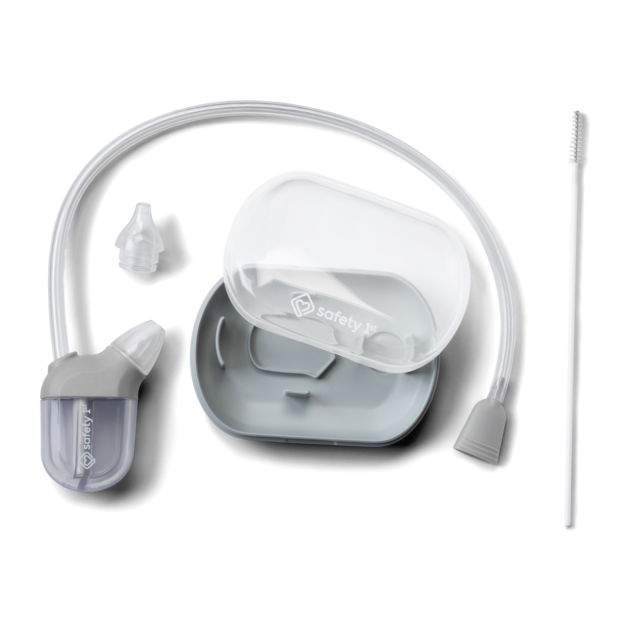 Baby bottle cleaning kit with various components on a white background