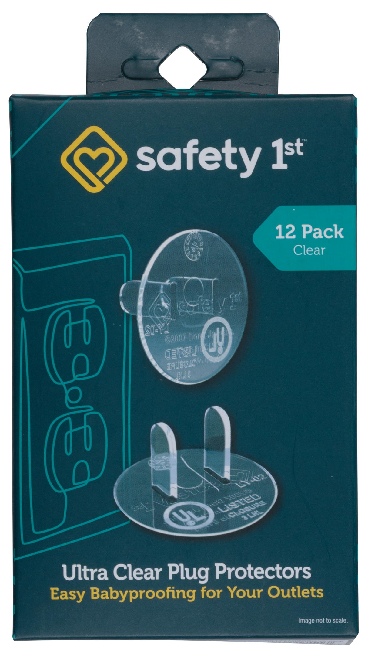 Safety 1st ultra clear plug protectors packaging with 12 pack on a white background