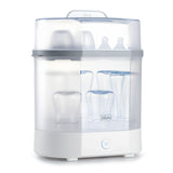 Bottle sterilizer with bottles inside on a white background