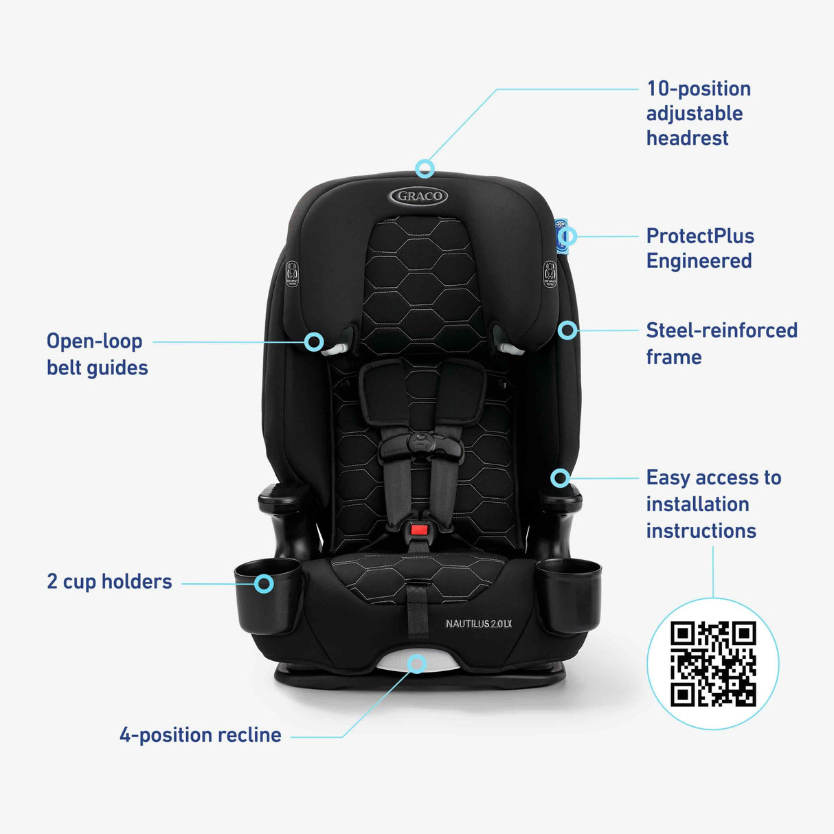 The Graco® Nautilus® 2.0 LX ft. InRight™ LATCH 3-in-1 Harness Booster Car Seat