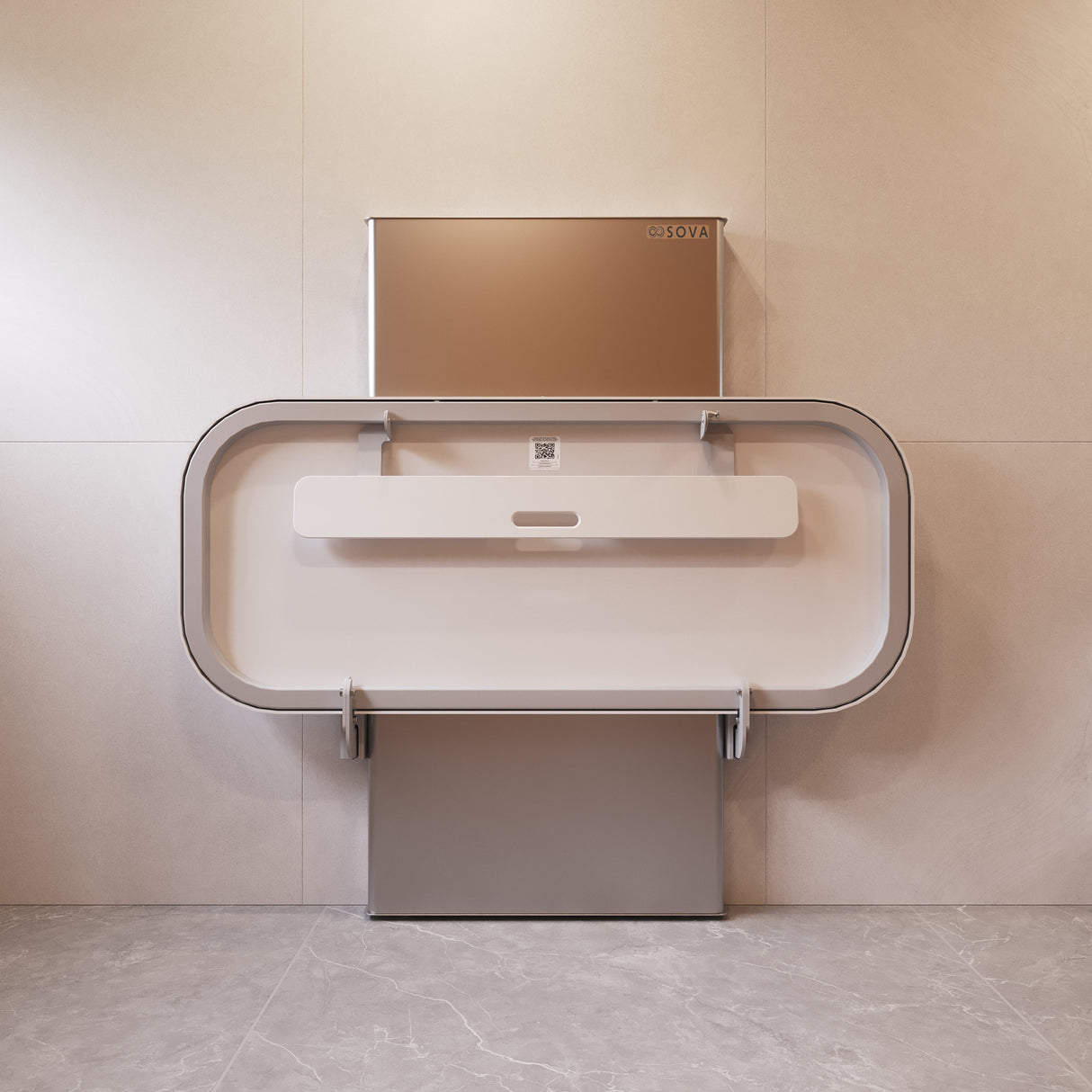 Wall-mounted Ascent Universal Changing Table in a bathroom setting.