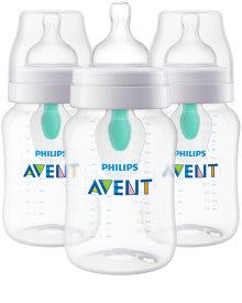 Philips Avent anti-colic baby bottles with AirFree vent system, BPA-free feeding bottles designed to reduce gas, reflux, and colic for newborns and infants.