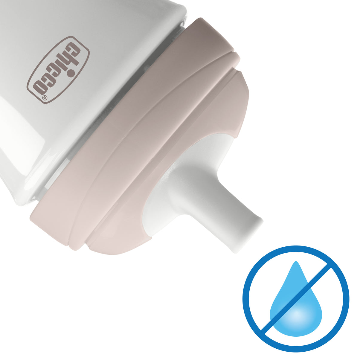 White sippy cup with a no-water symbol on a white background