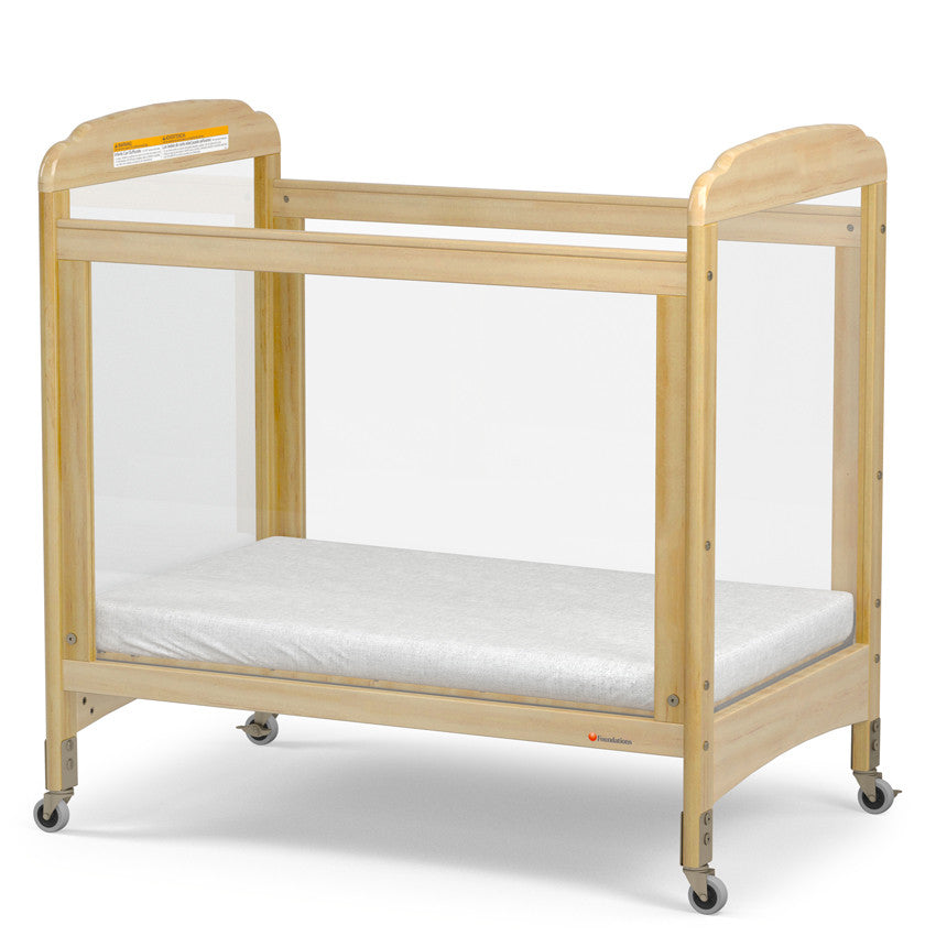 Next Gen Serenity 4 Panel Clearview Fixed-Side Compact Crib in Natural