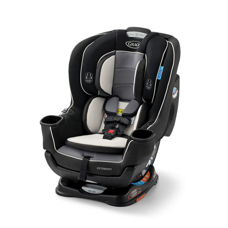 Black and gray car seat with visible Graco branding on a white background