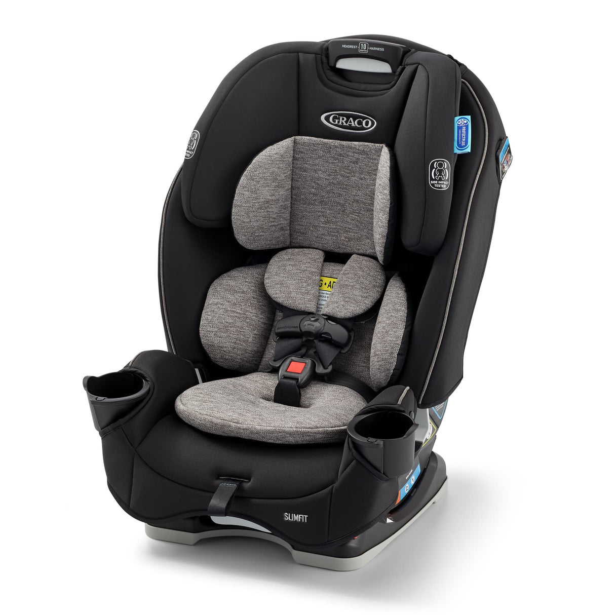 Graco car seat with gray interior on a white background