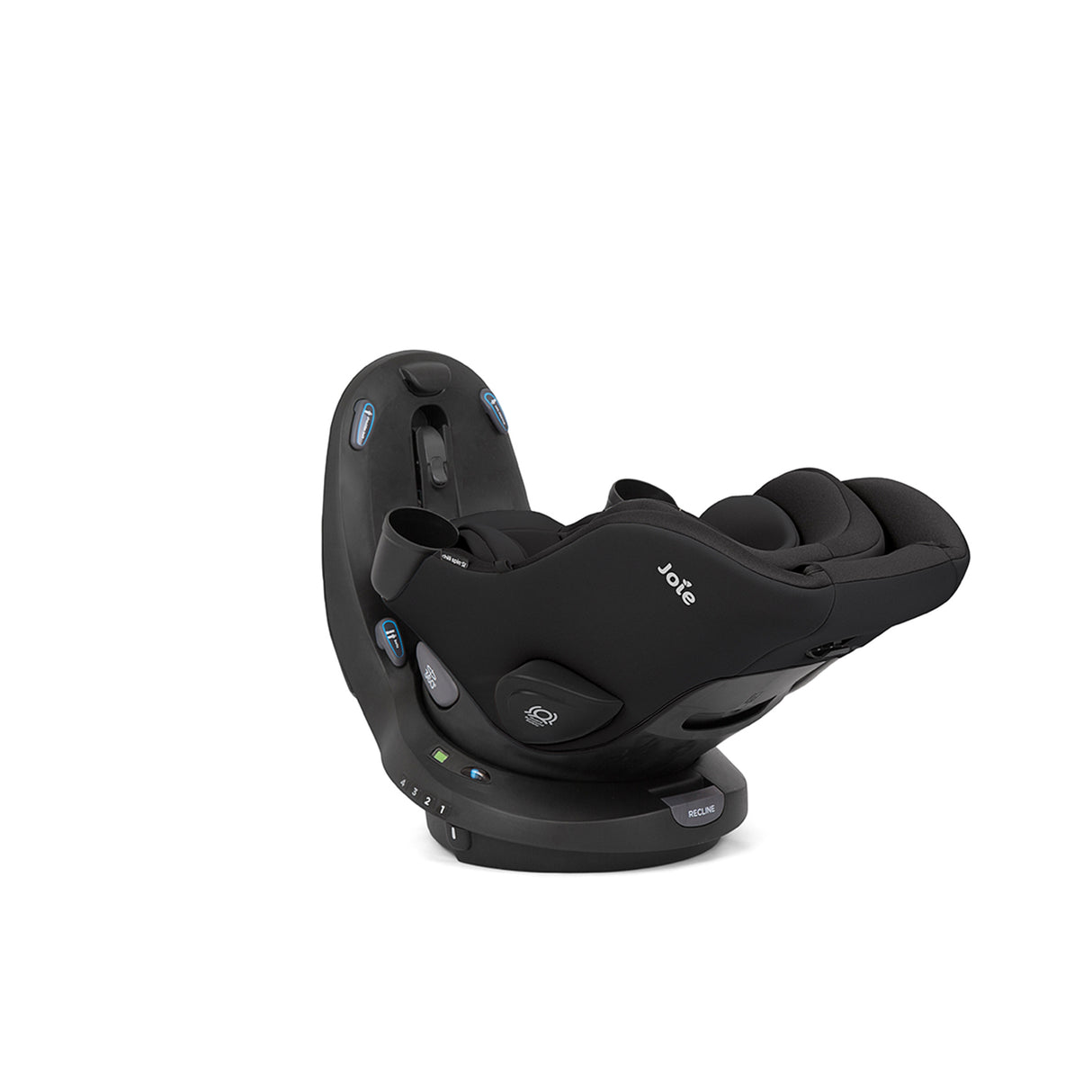 Black baby car seat with 'Joie' branding on a white background