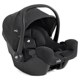 Black baby car seat with 'Joie' branding on a white background