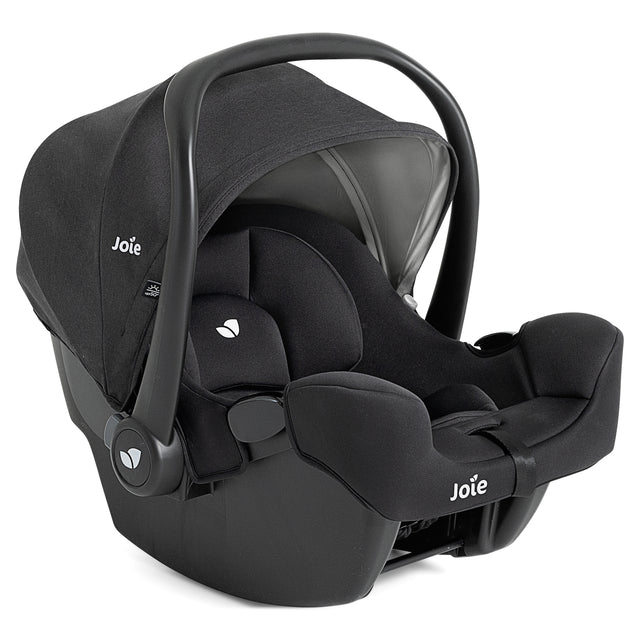 Black car seat with 'Joie' branding on a white background