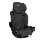 Black child car seat with cup holders on a white background