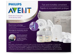 Philips Avent double electric breast pump packaging with text on a white background