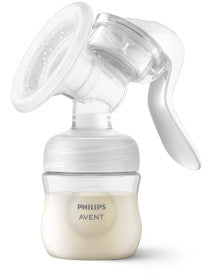 Philips Avent breast pump with a bottle on a white background