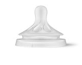 Silicone baby bottle nipple on a white background