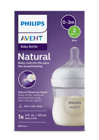 Philips Avent baby bottle packaging with a purple background