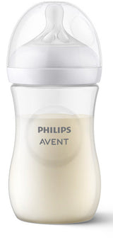 Philips Avent baby bottle with white cap on a white background