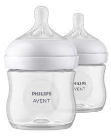 Two Philips Avent baby bottles on a white background