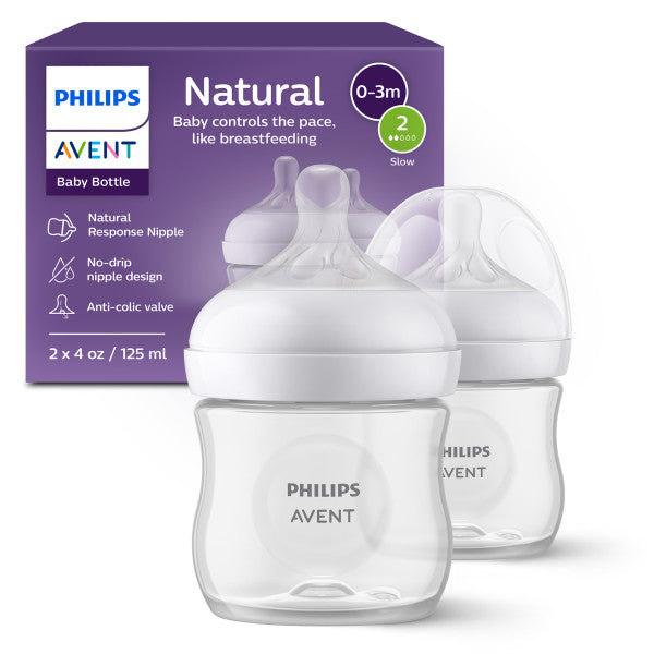 Philips Avent baby bottles with packaging on a white background