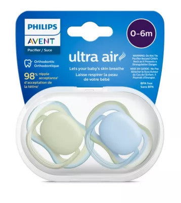 Philips Avent ultra air pacifiers in packaging on a white background