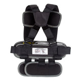 Black and gray safety harness on a white background