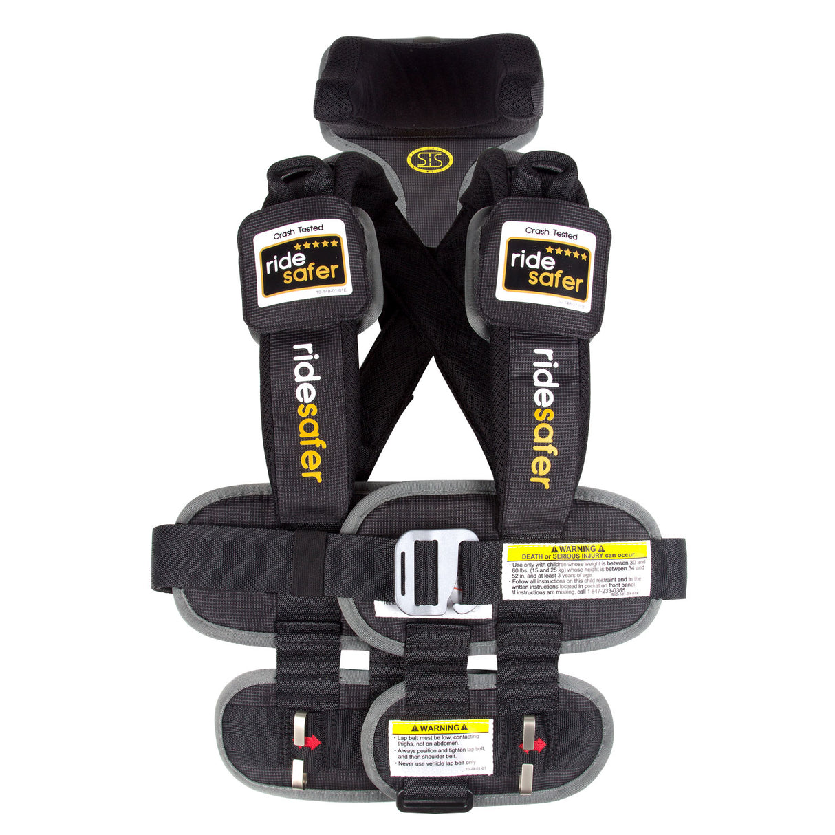 Child safety harness with 'ride safer' branding on a white background