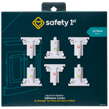 Packaging of Safety 1st adhesive locks with six locks displayed on a dark background.