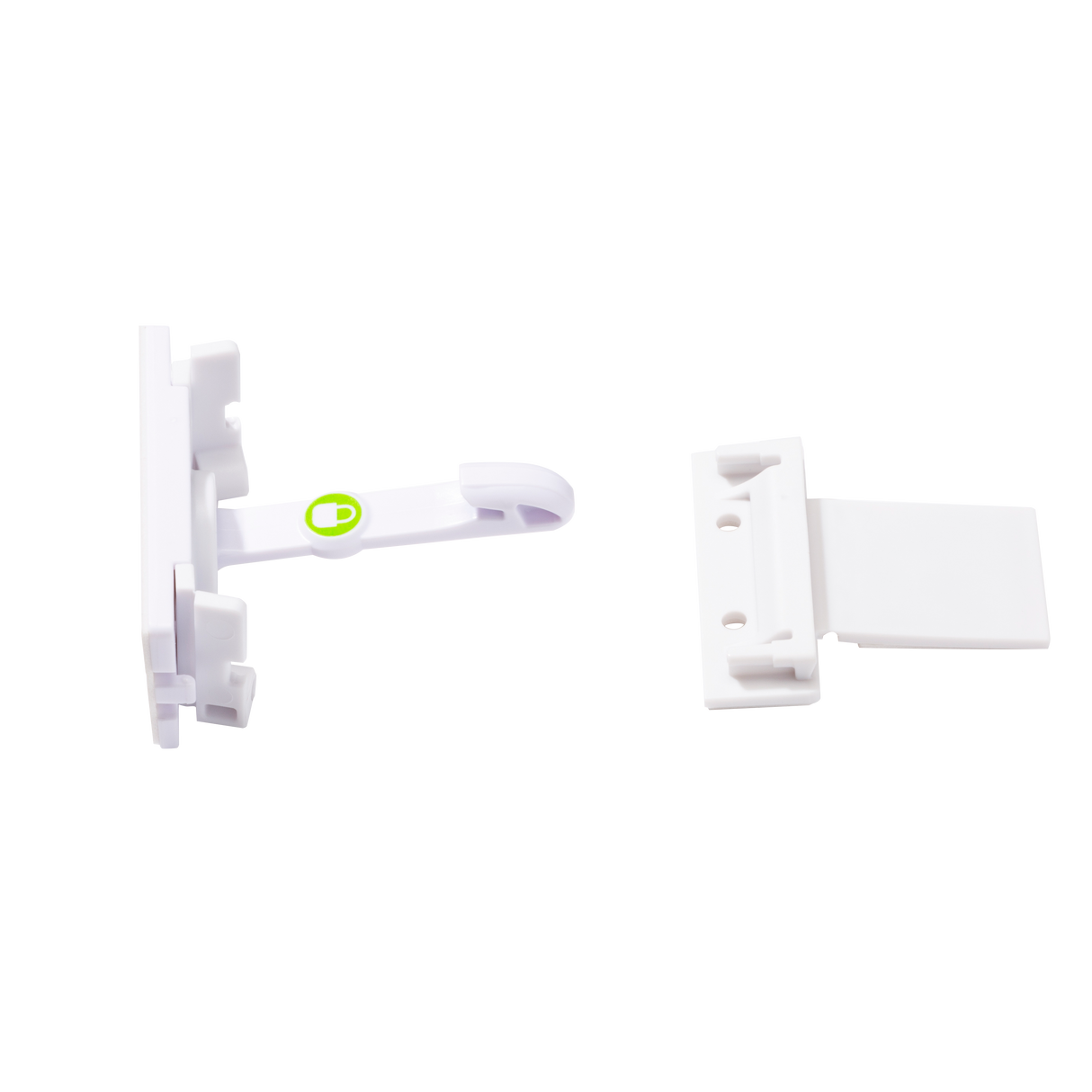 White plastic lock with a green on a white background