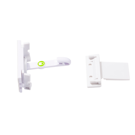 White plastic lock with a green on a white background