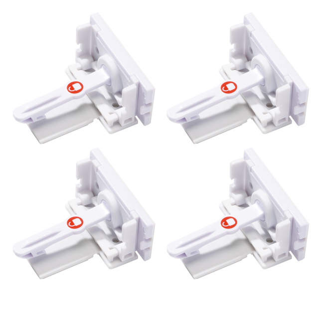Four white locks with red accents on a white background