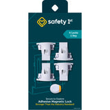 Safety 1st adhesive magnetic lock packaging with white locks and key on a teal background