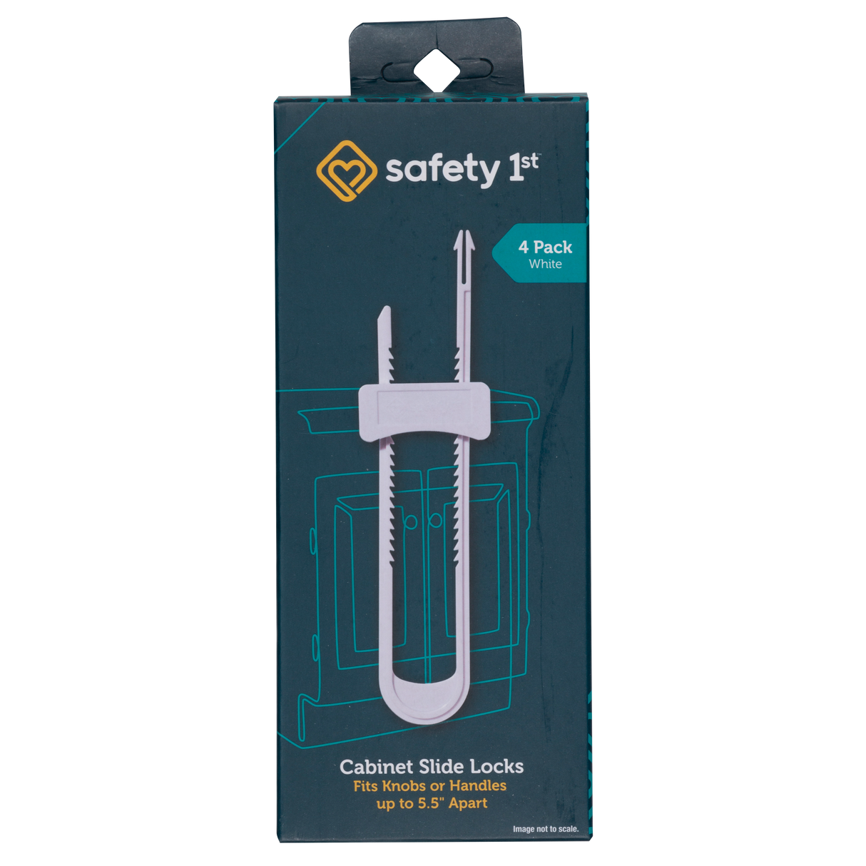 Packaging of Safety 1st cabinet slide locks on a white background