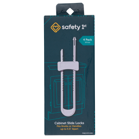 Packaging of Safety 1st cabinet slide locks on a white background