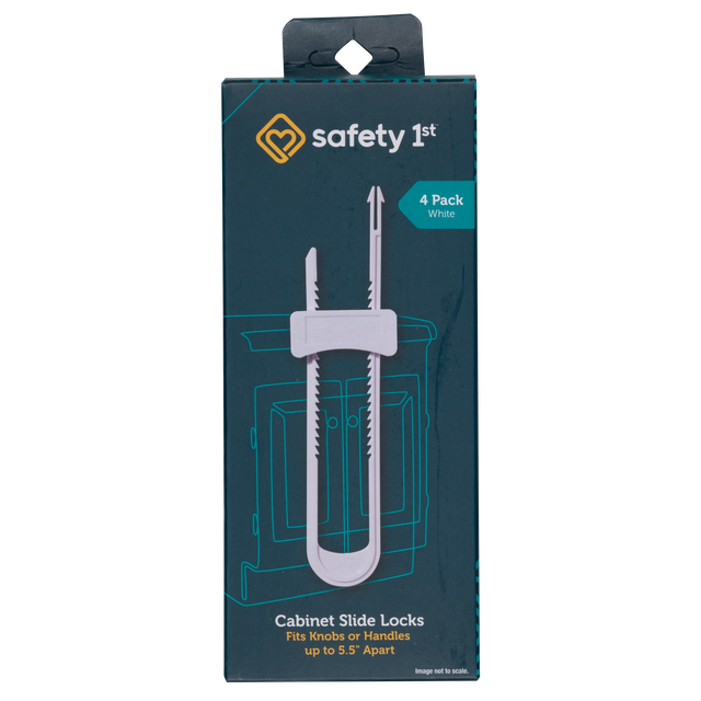 Packaging of Safety 1st cabinet slide locks on a white background