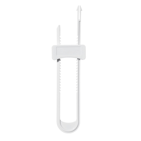 White U-shaped lock with two prongs on a white background