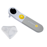 White otoscope with yellow button on a white background