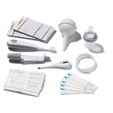 Collection of medical tools and supplies on a white background