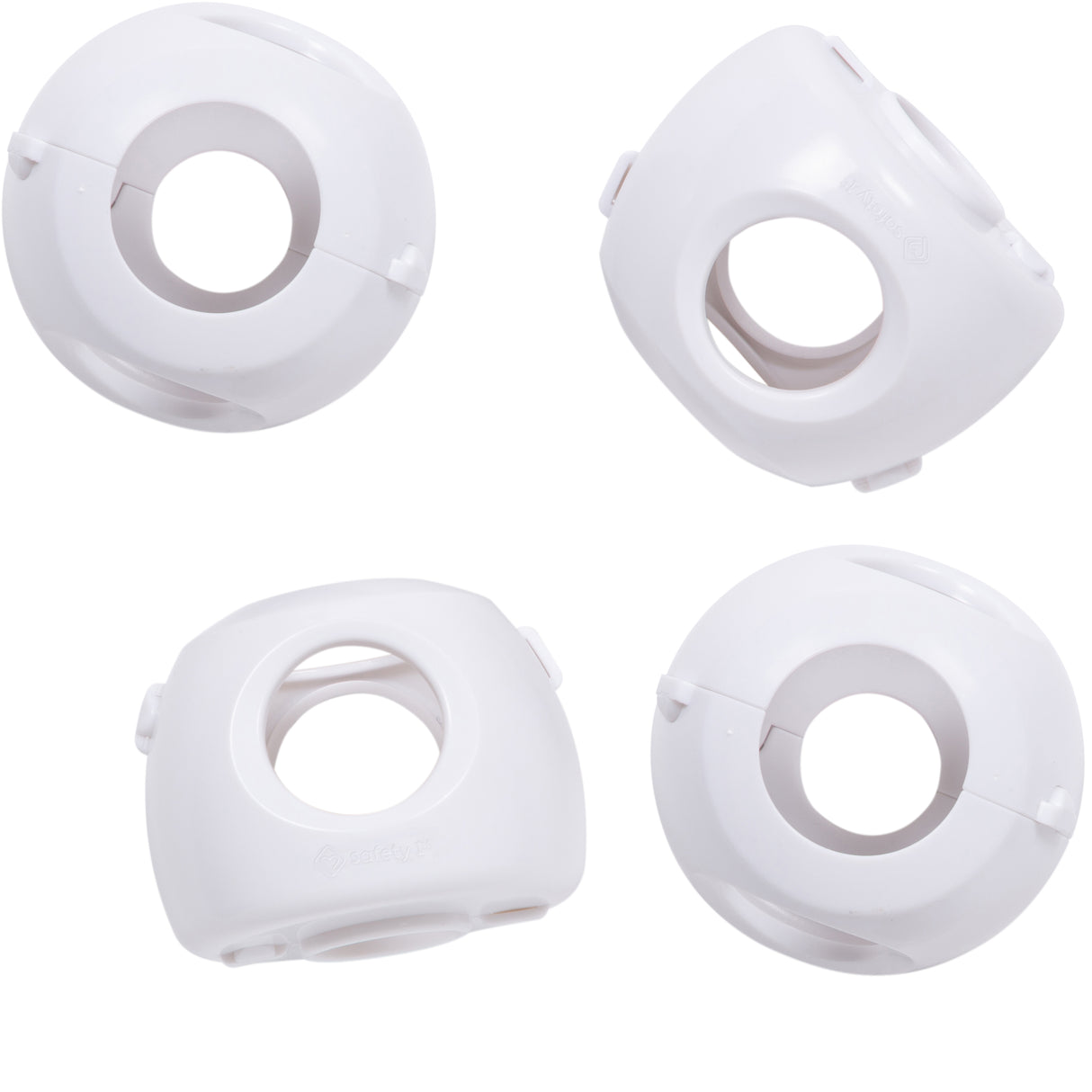 Four white plastic covers on a white background