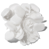 White plastic bottle caps on a white background