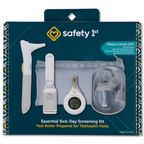 Safety 1st Essential Sick-Day Screening Kit packaging with medical devices on a blue background