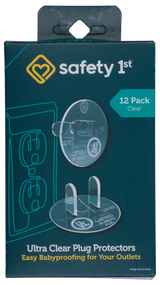 Safety 1st ultra clear plug protectors packaging with 12 pack on a white background