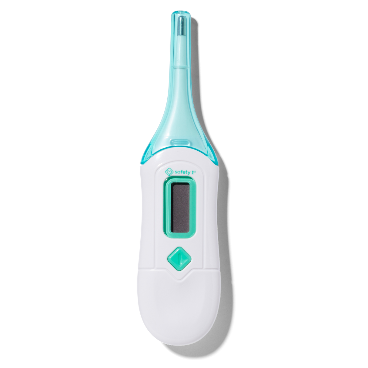Digital thermometer with a white and light blue design on a white background