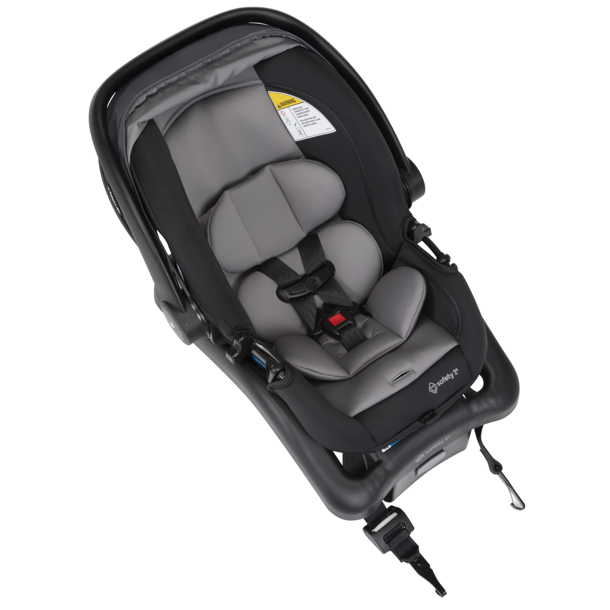 Gray and black baby car seat on a white background