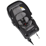 Gray and black baby car seat on a white background